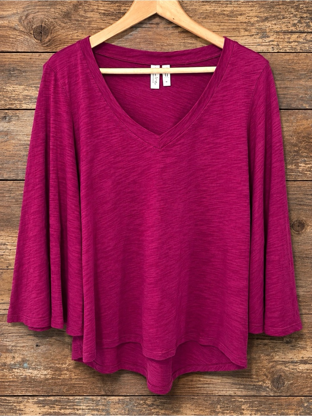 Anthropologie Meadow Rue Slub Knit V-Neck Bell Sleeve Top Casual Relaxed Boho M